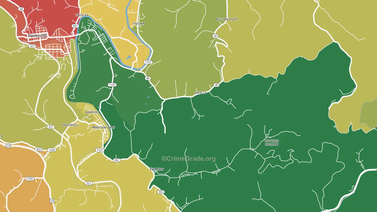 Meally, KY Map of Assault Rates