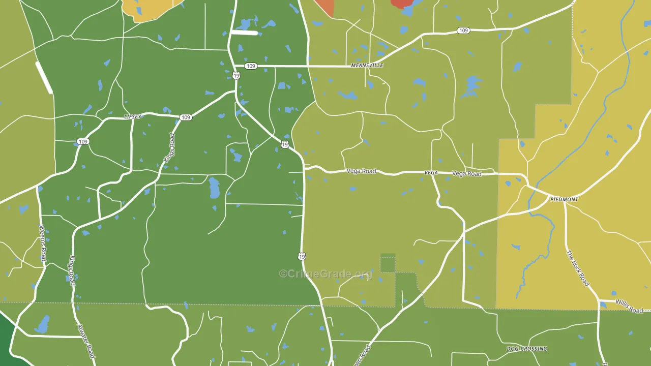 Meansville, GA Map of Assault Rates