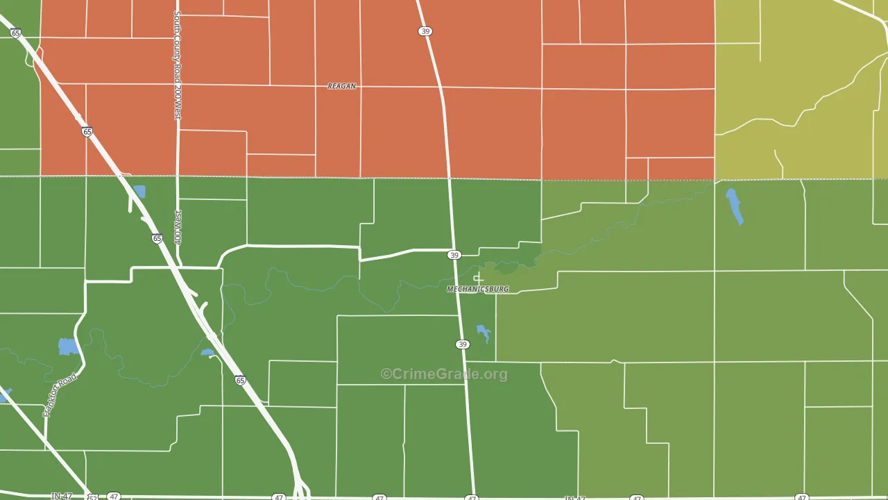 Mechanicsburg, IN Map of Assault Rates