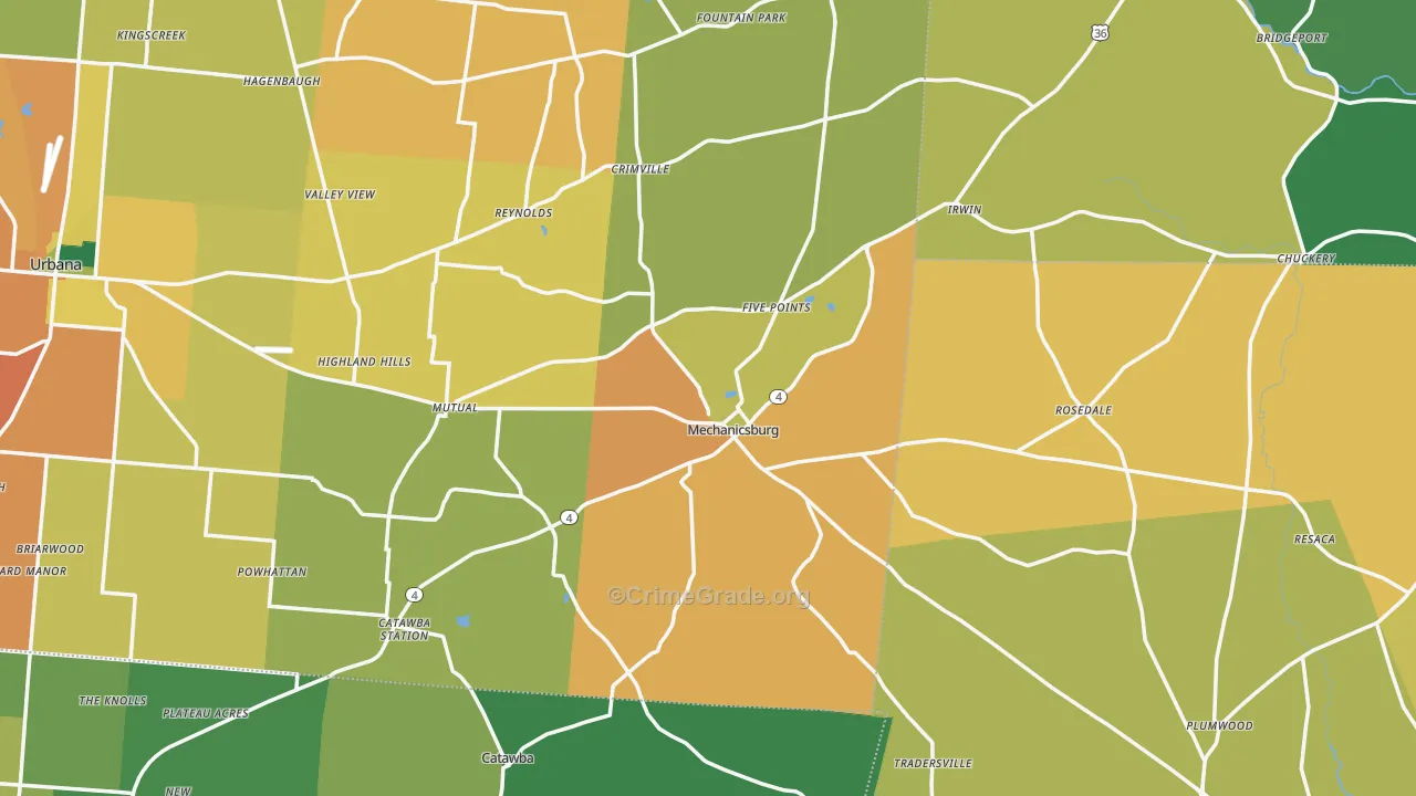 Mechanicsburg, OH Map of Assault Rates