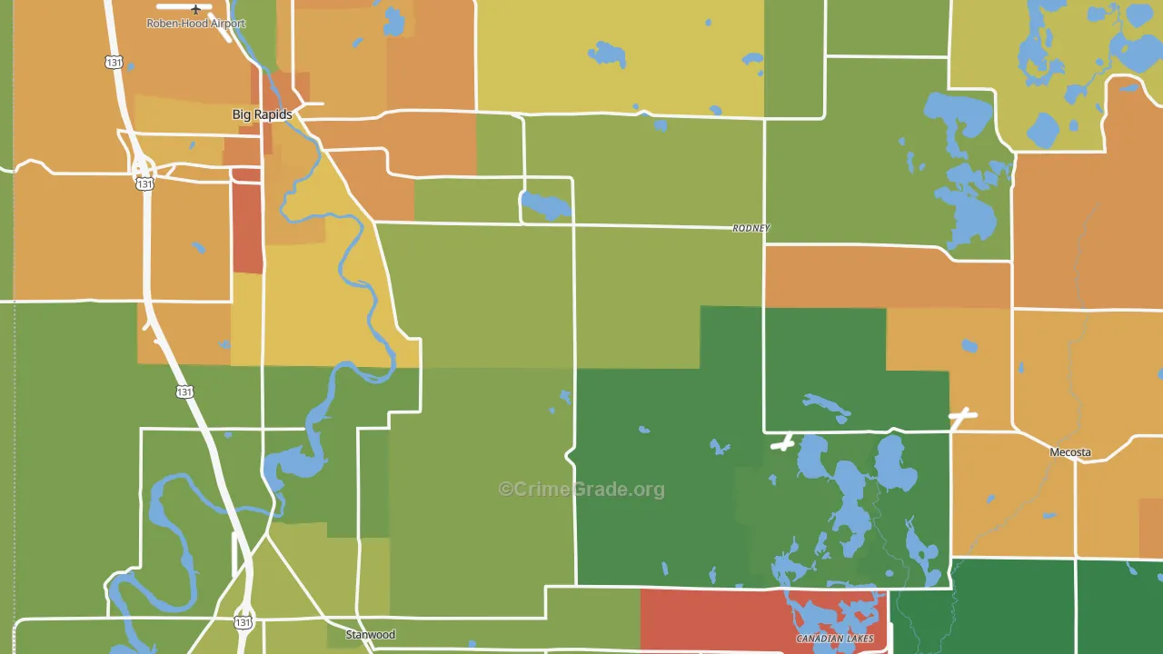 Mecosta County, MI Map of Assault Rates