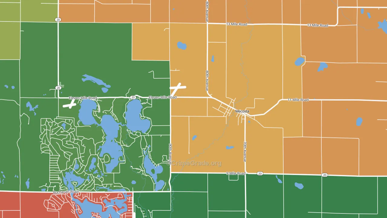 Mecosta, MI Map of Assault Rates