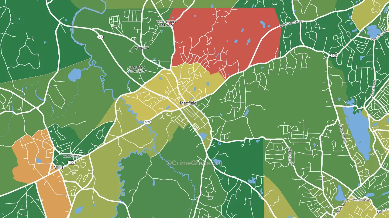 Medfield, MA Map of Assault Rates