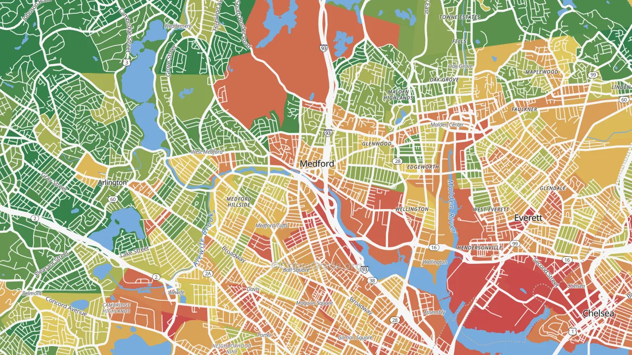 Medford, MA Map of Assault Rates