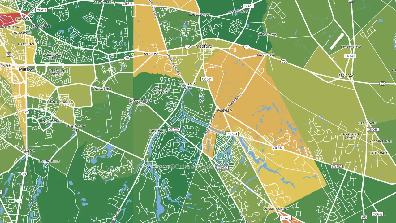 Medford, NJ Map of Assault Rates