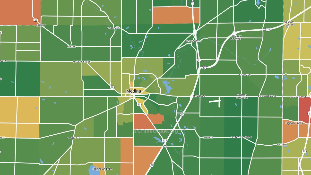 Medina County, OH Map of Assault Rates