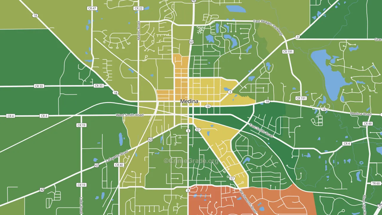Medina Public Square Historic District, Medina, OH Map of Assault Rates