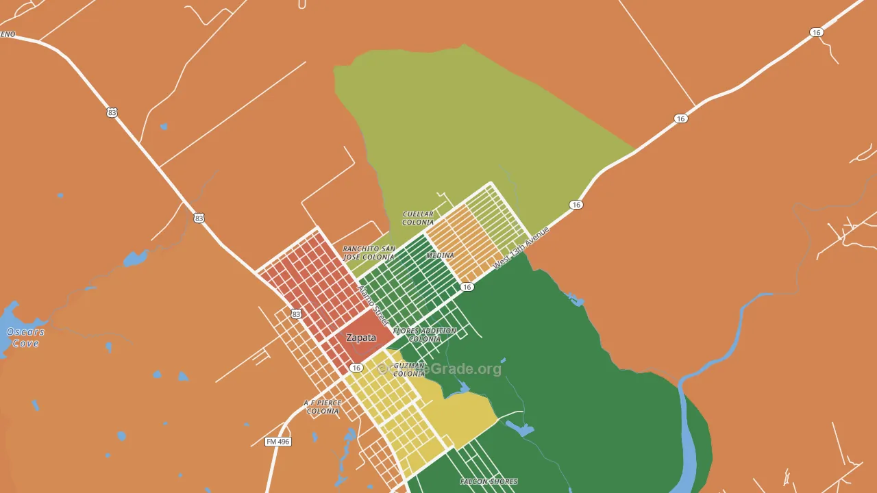 Medina, Zapata, TX Map of Assault Rates
