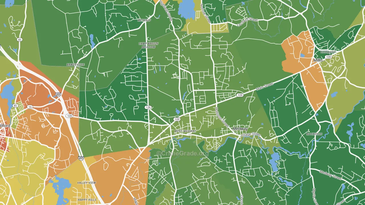 Medway, MA Map of Assault Rates
