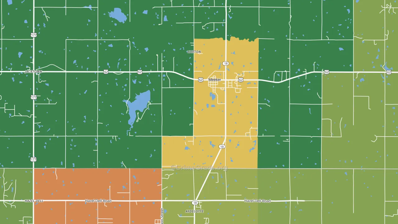 Meeker, OK Map of Assault Rates