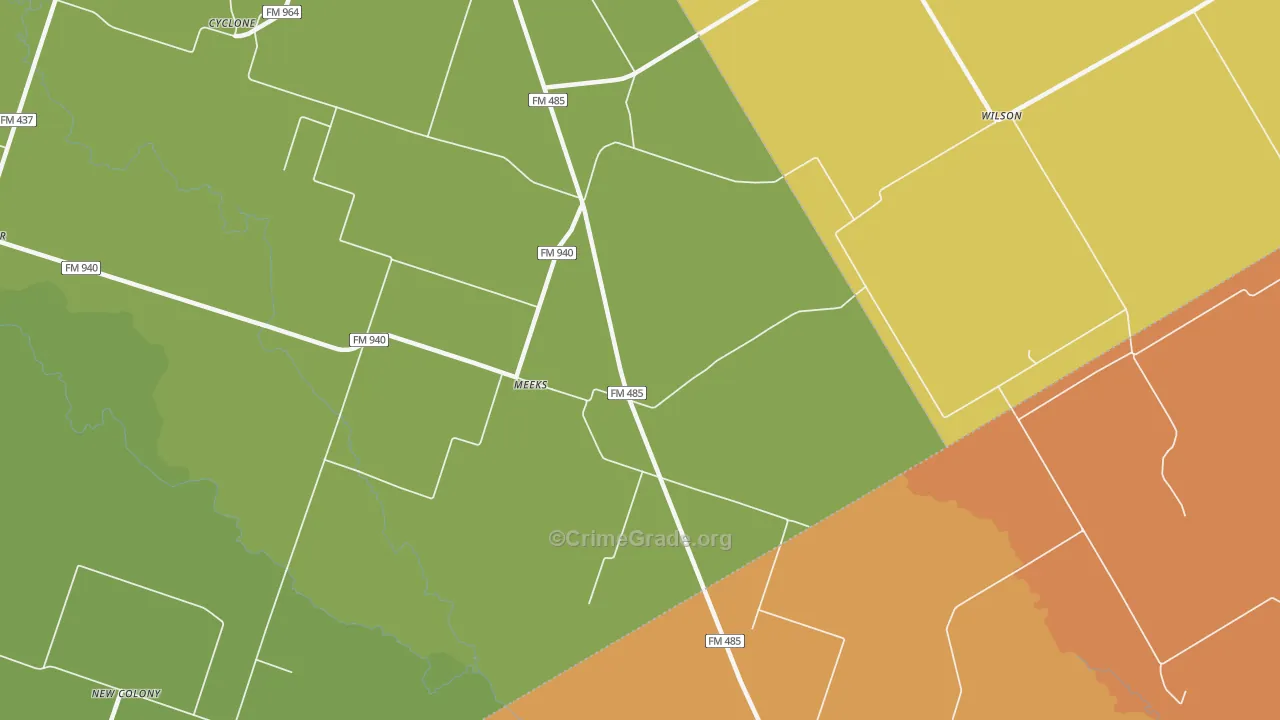 Meeks, TX Map of Assault Rates