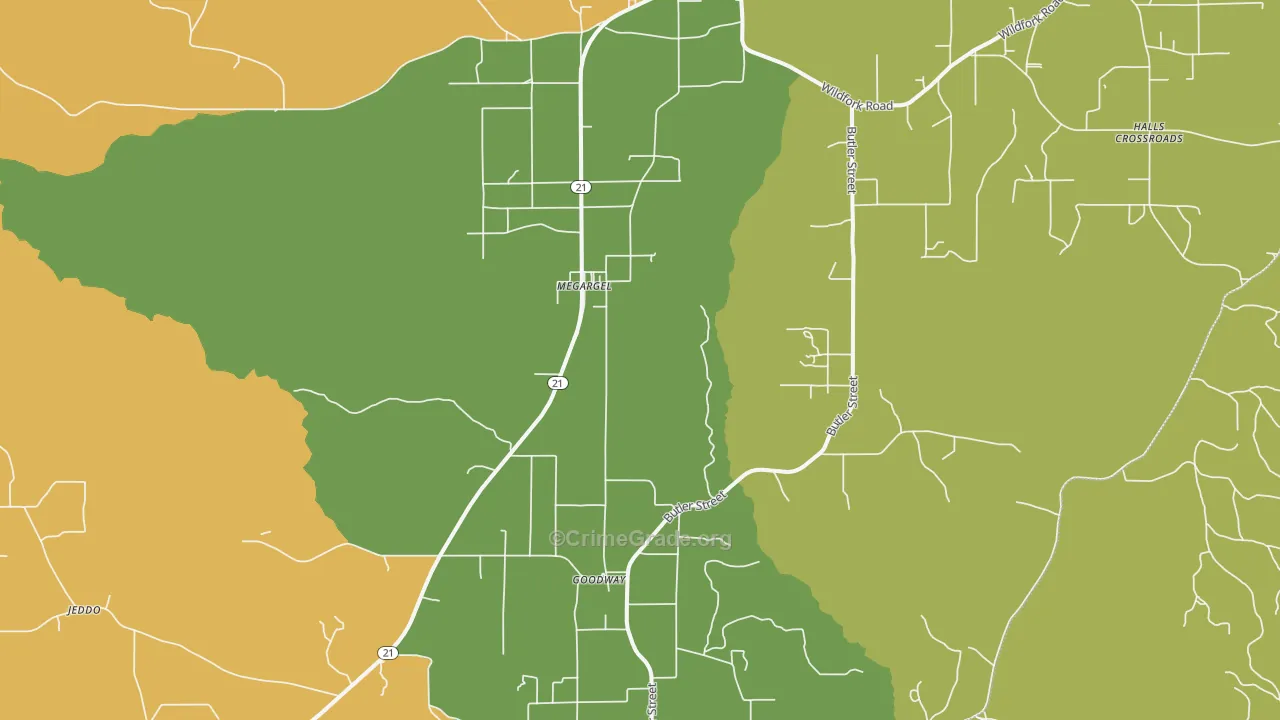 Megargel, AL Map of Assault Rates