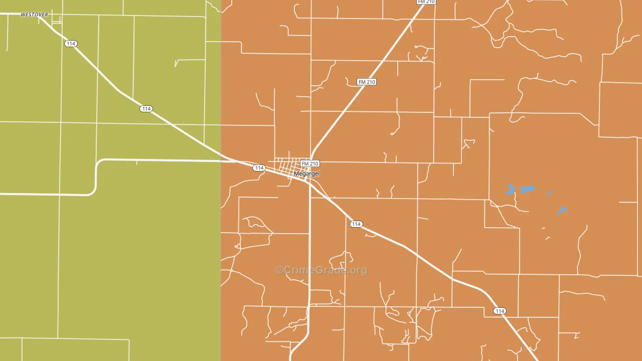 Megargel, TX Map of Assault Rates