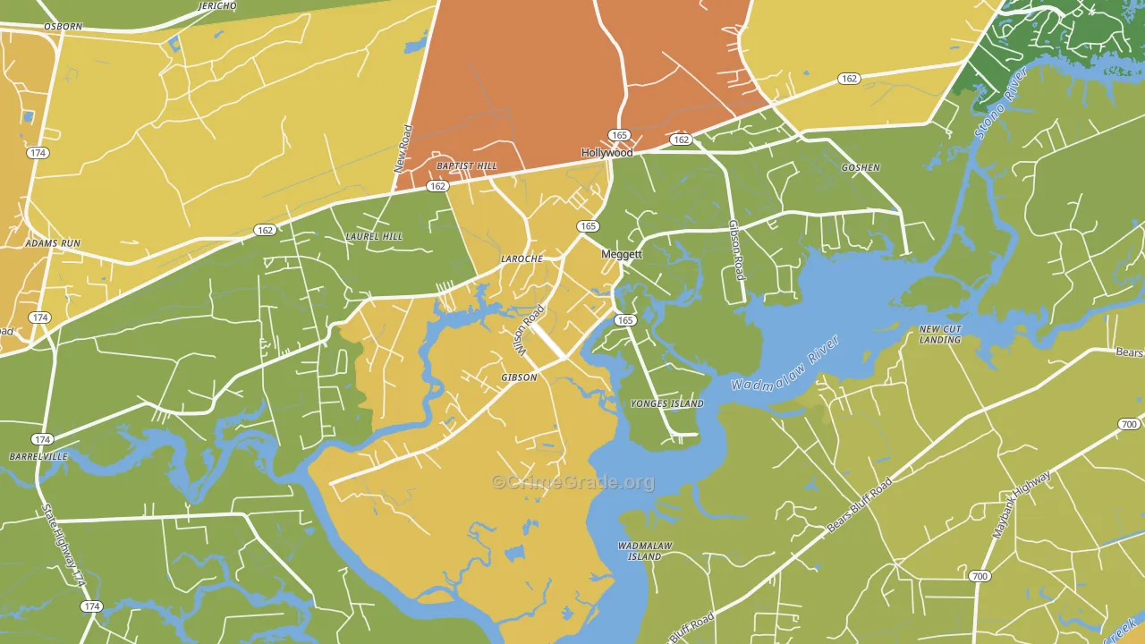 Meggett, SC Map of Assault Rates