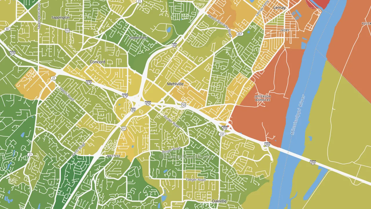 Mehlville, MO Map of Assault Rates