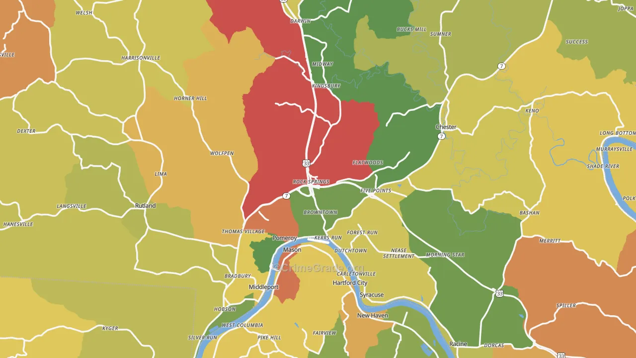 Meigs County, OH Map of Assault Rates