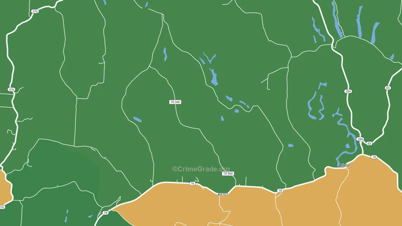 Meigs, OH Map of Assault Rates