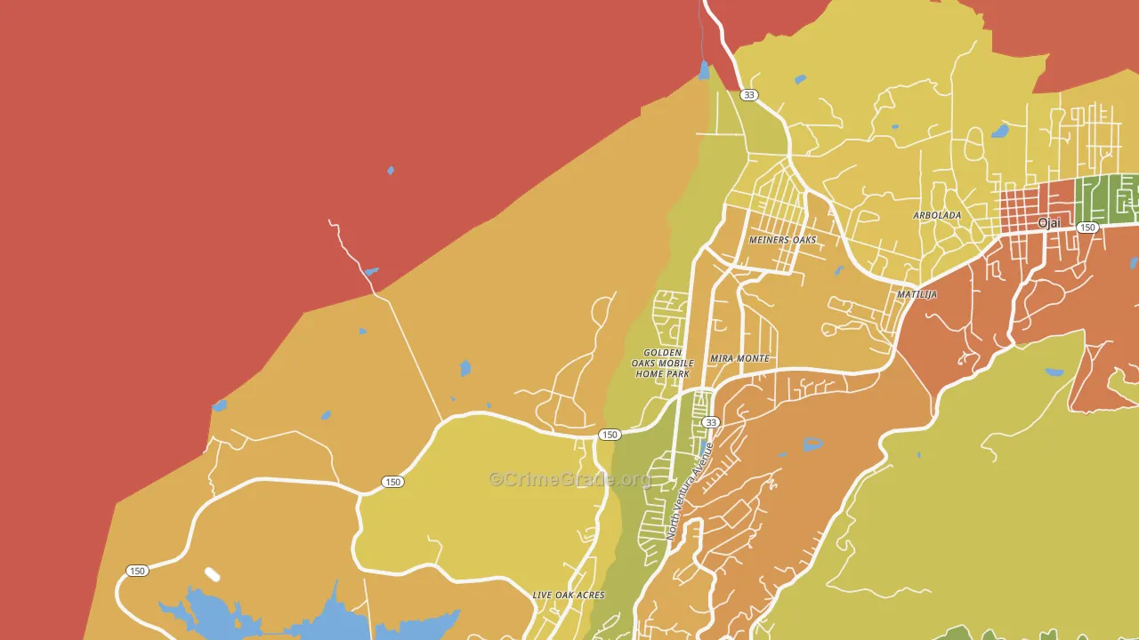 Meiners Oaks, CA Map of Assault Rates