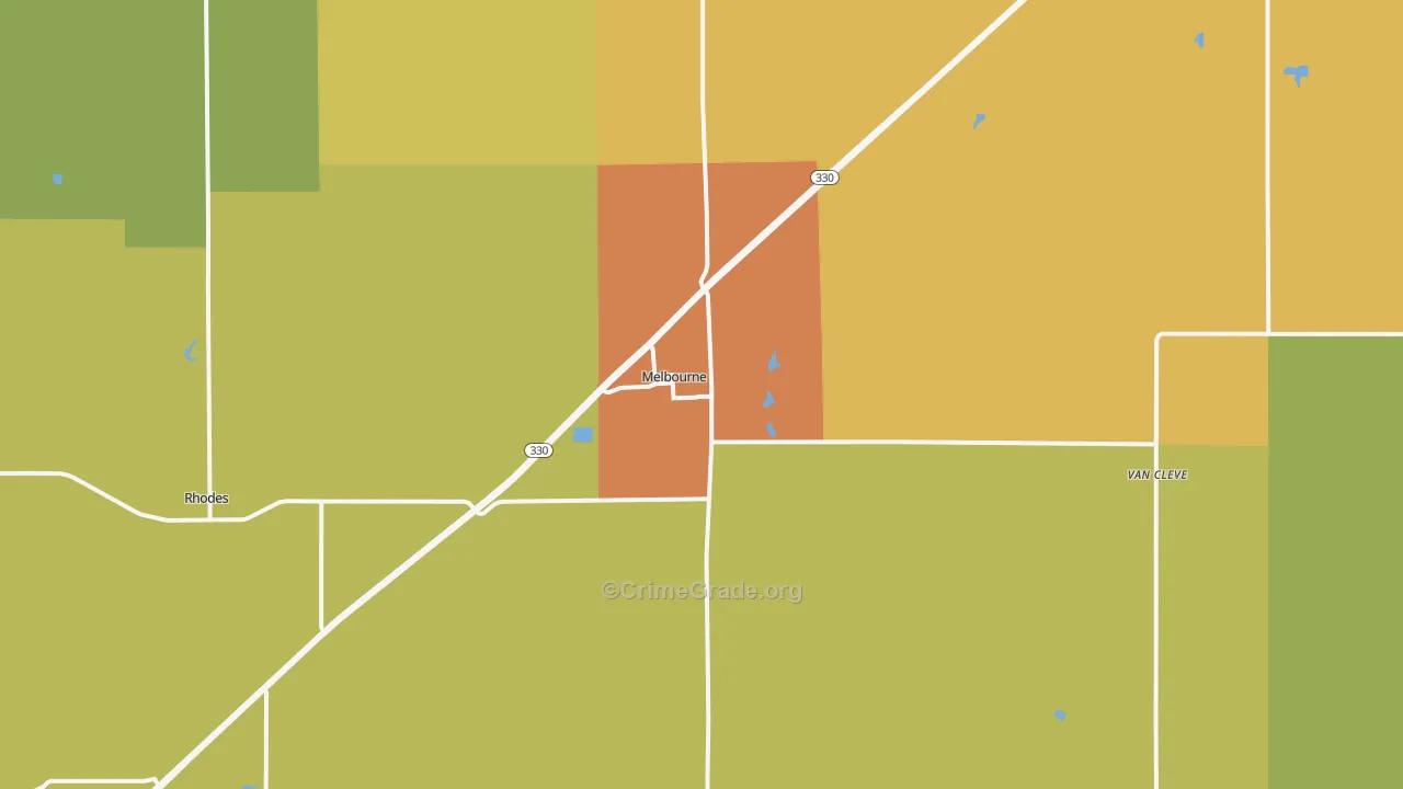 Melbourne, IA Map of Assault Rates