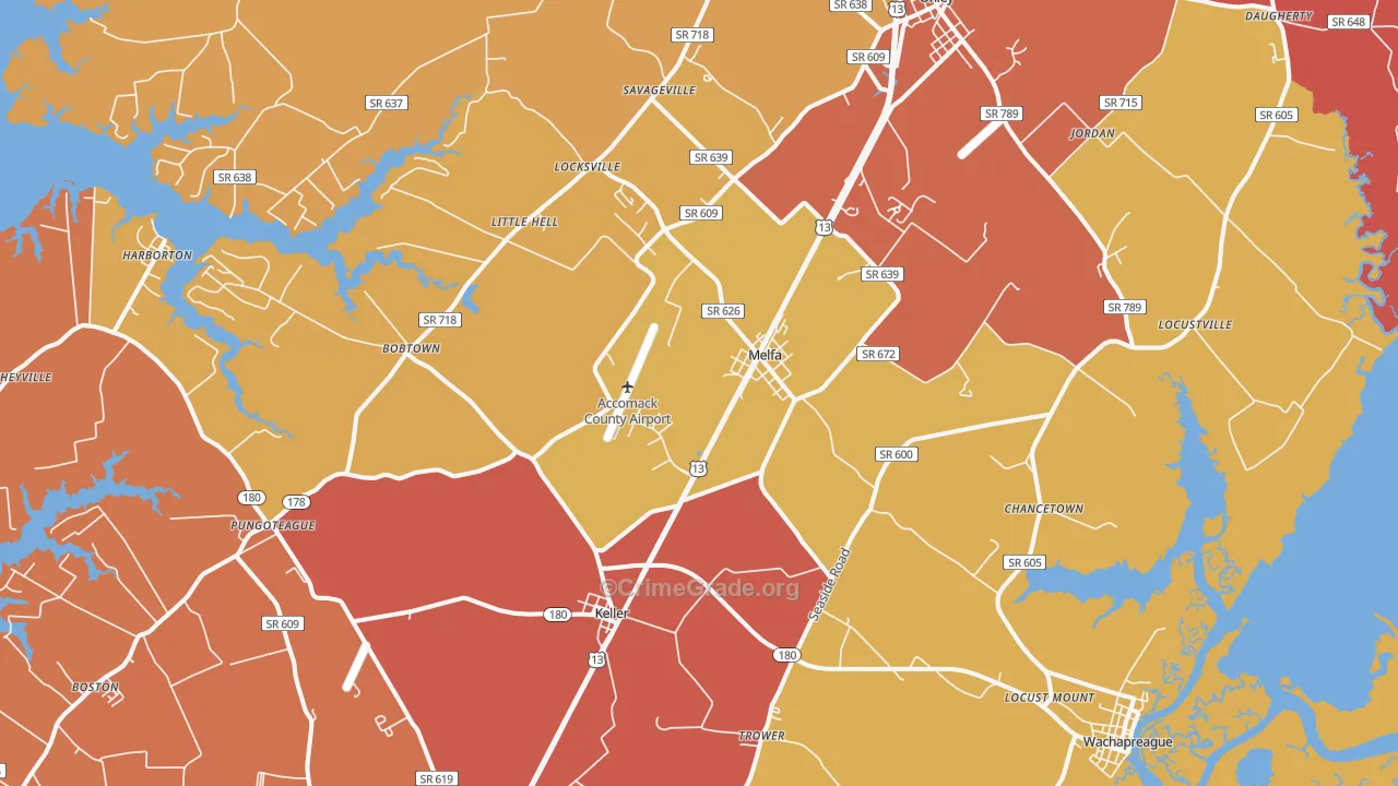 Melfa, VA Map of Assault Rates