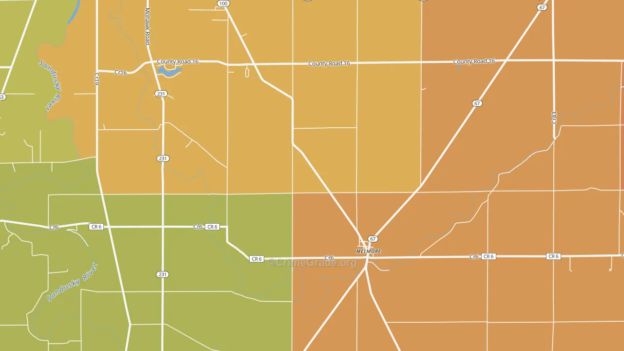 Melmore, OH Map of Assault Rates