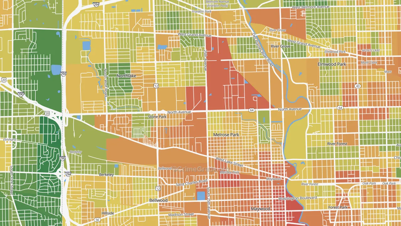 Melrose Park, IL Map of Assault Rates