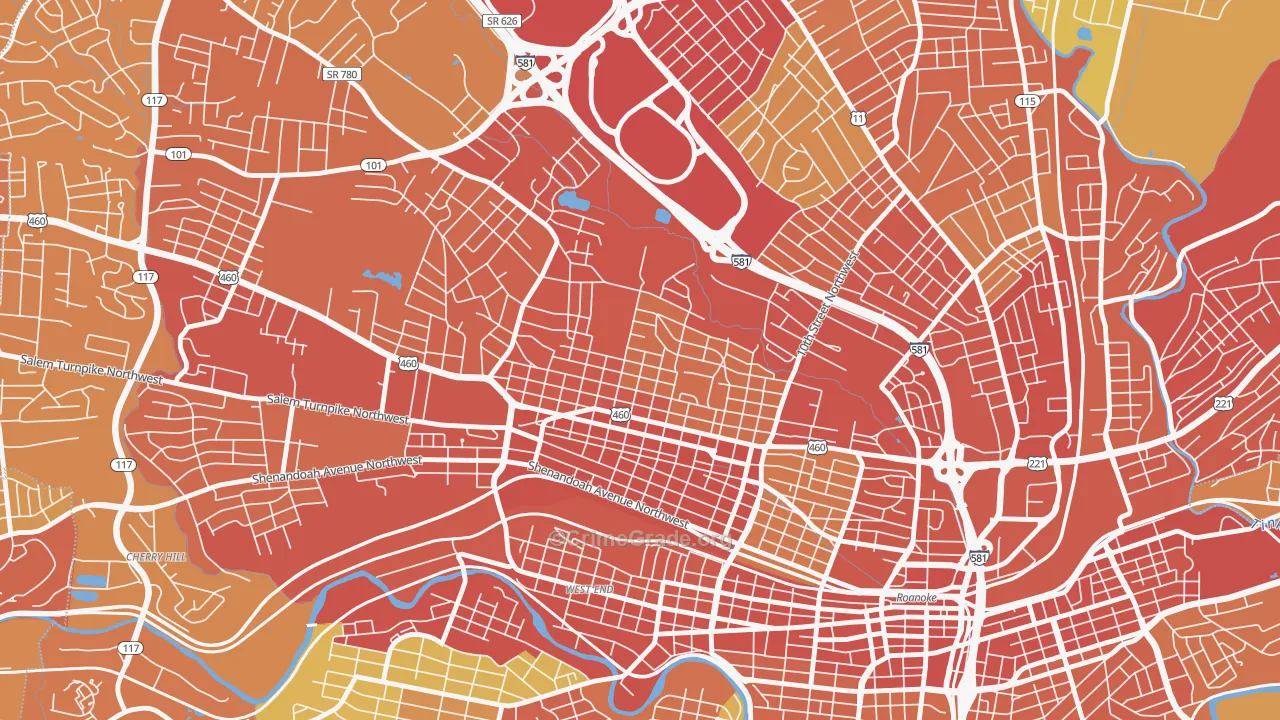 Melrose-Rugby, Roanoke, VA Map of Assault Rates