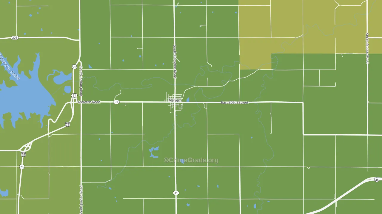 Melvern, KS Map of Assault Rates