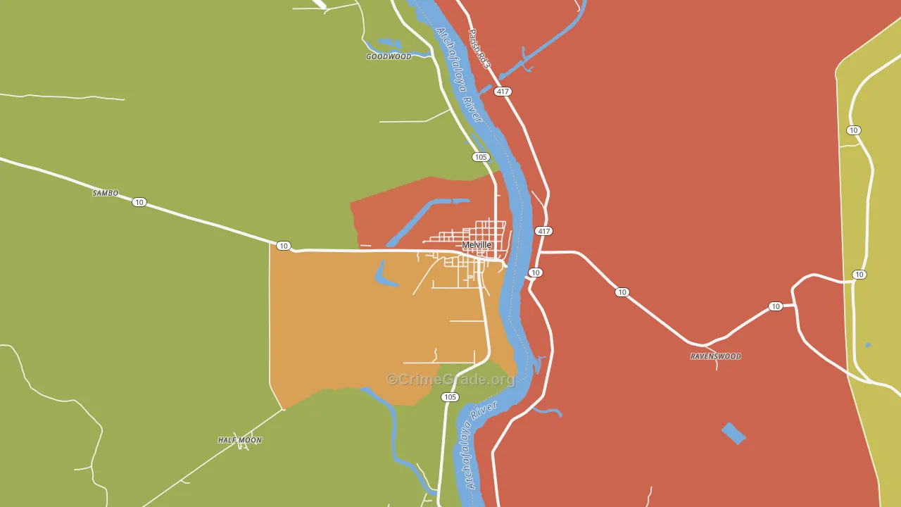 Melville, LA Map of Assault Rates