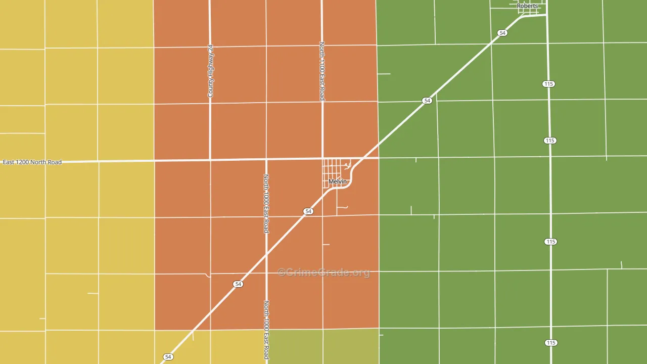 Melvin, IL Map of Assault Rates