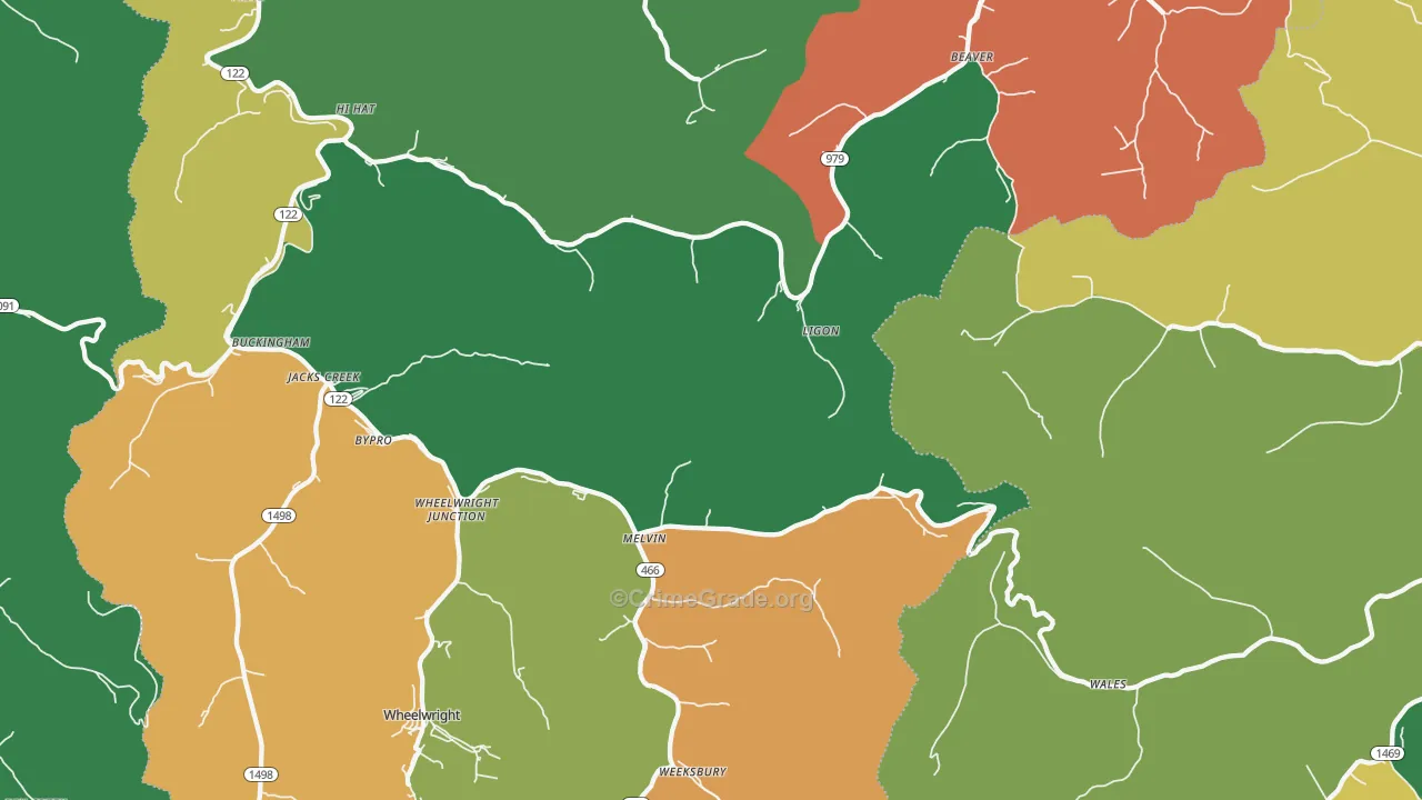 Melvin, KY Map of Assault Rates