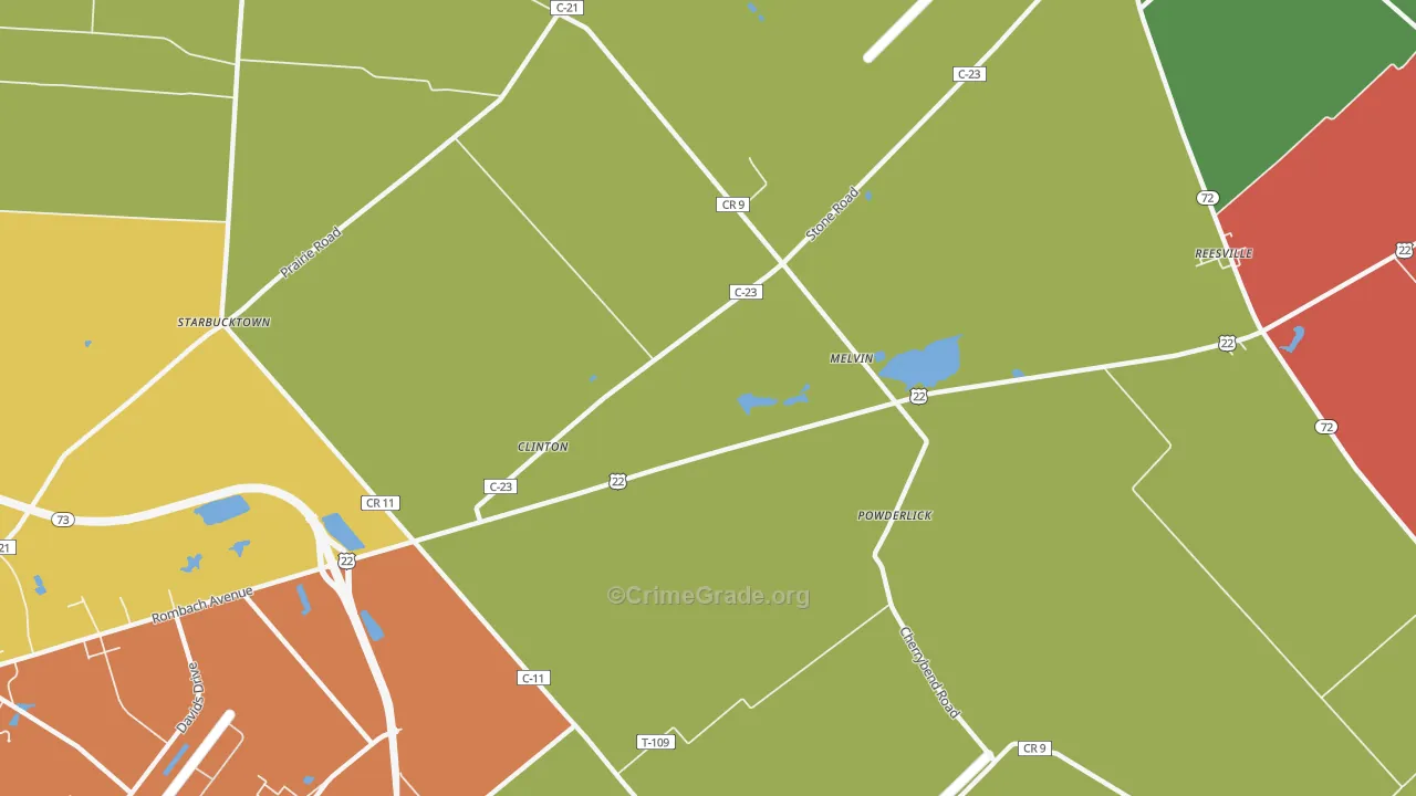 Melvin, OH Map of Assault Rates