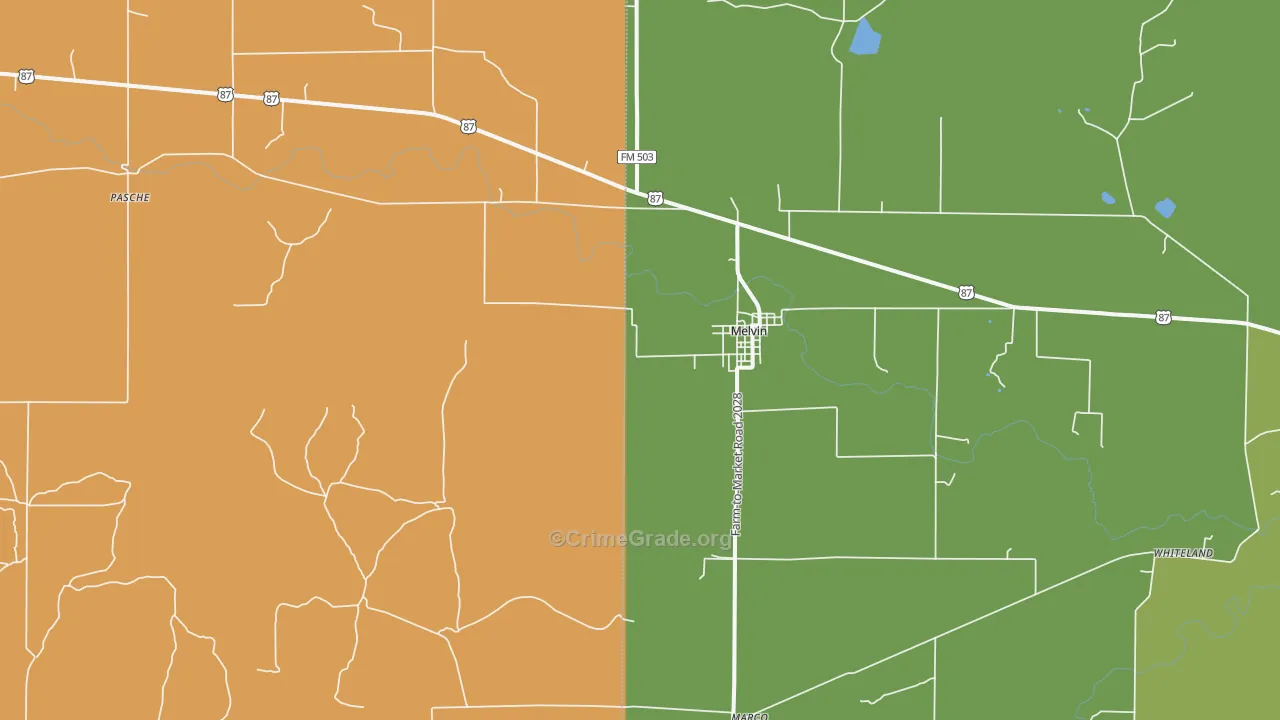 Melvin, TX Map of Assault Rates