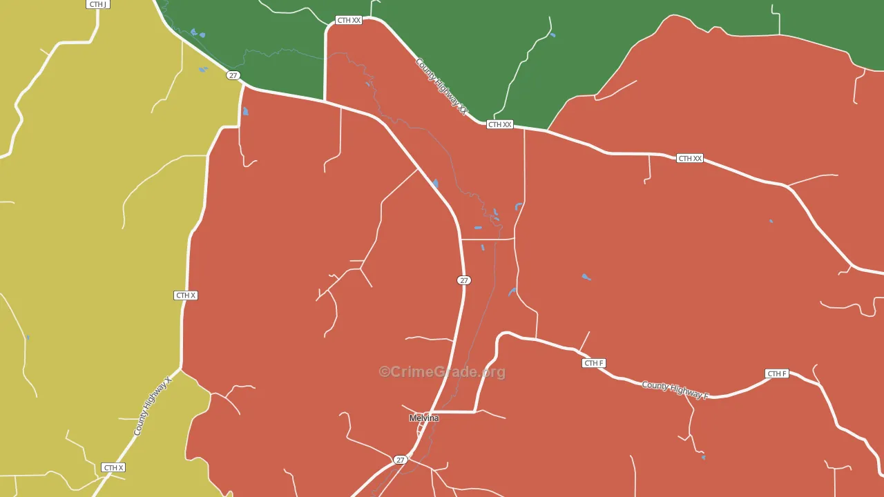 Melvina, WI Map of Assault Rates