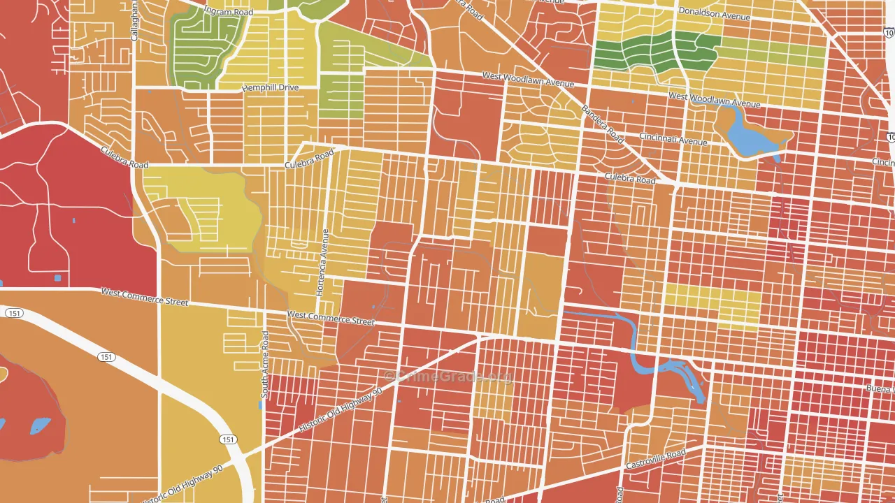 Memorial Heights, San Antonio, TX Map of Assault Rates