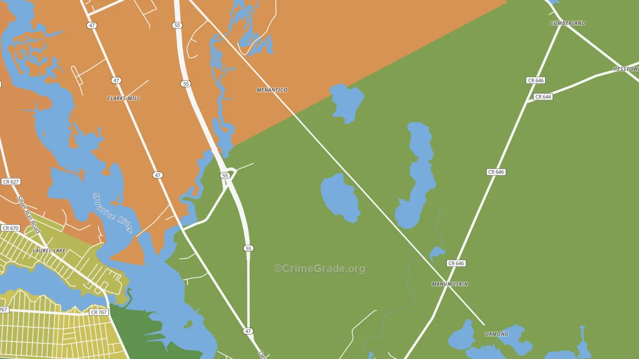 Menantico, NJ Map of Assault Rates