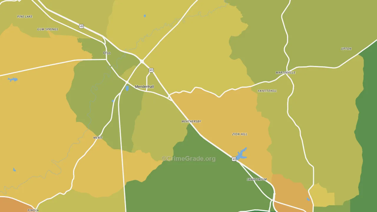 Mendenhall, MS Map of Assault Rates