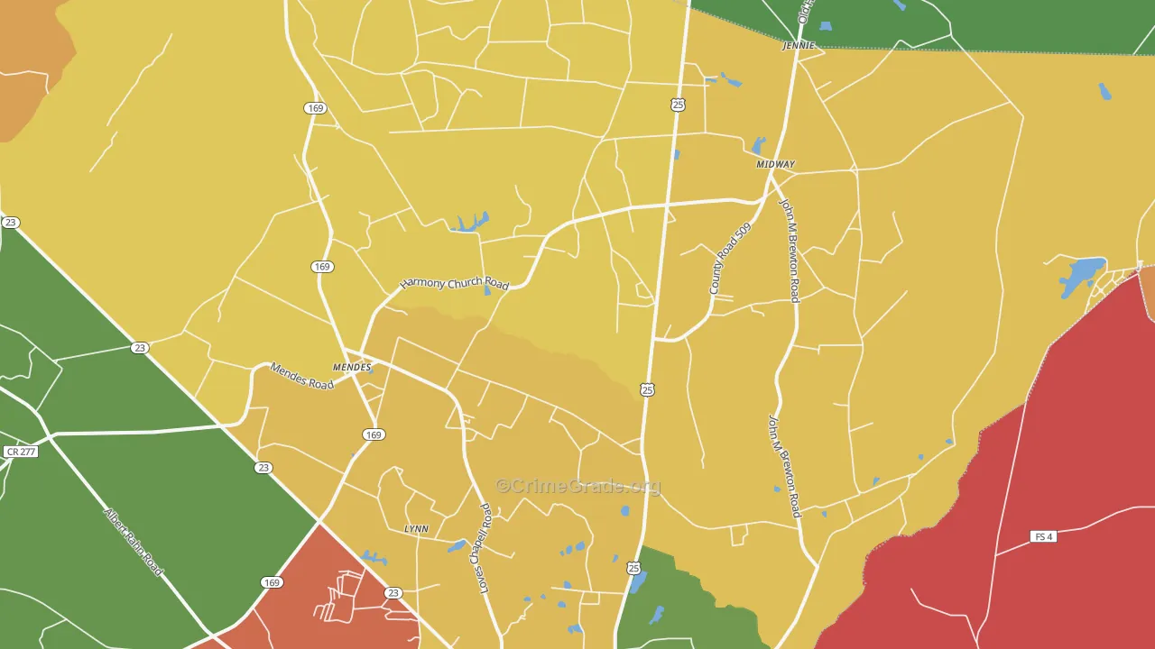 Mendes, GA Map of Assault Rates