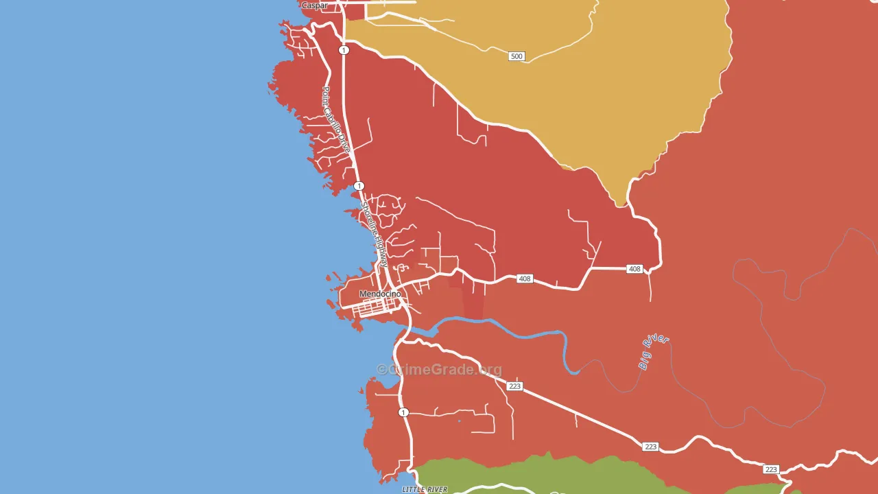 Mendocino, CA Map of Assault Rates