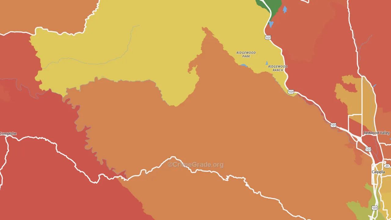 Mendocino County, CA Map of Assault Rates