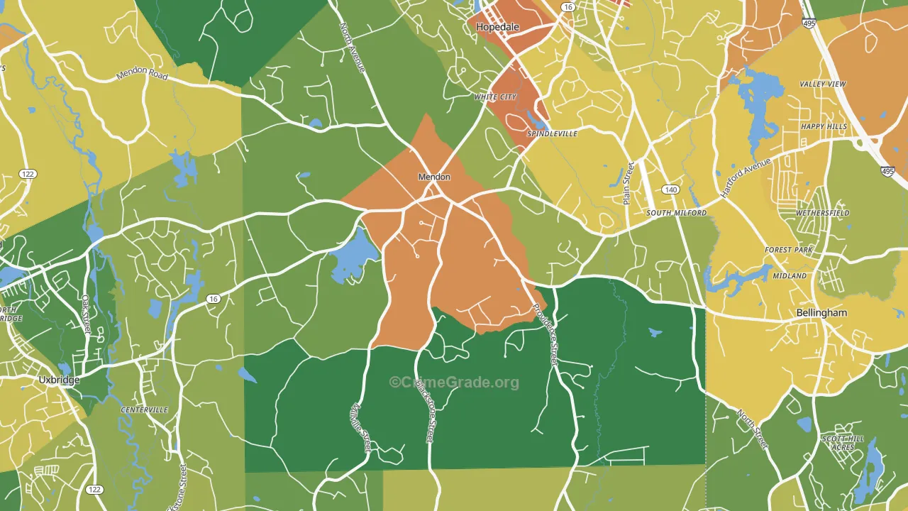 Mendon, MA Map of Assault Rates
