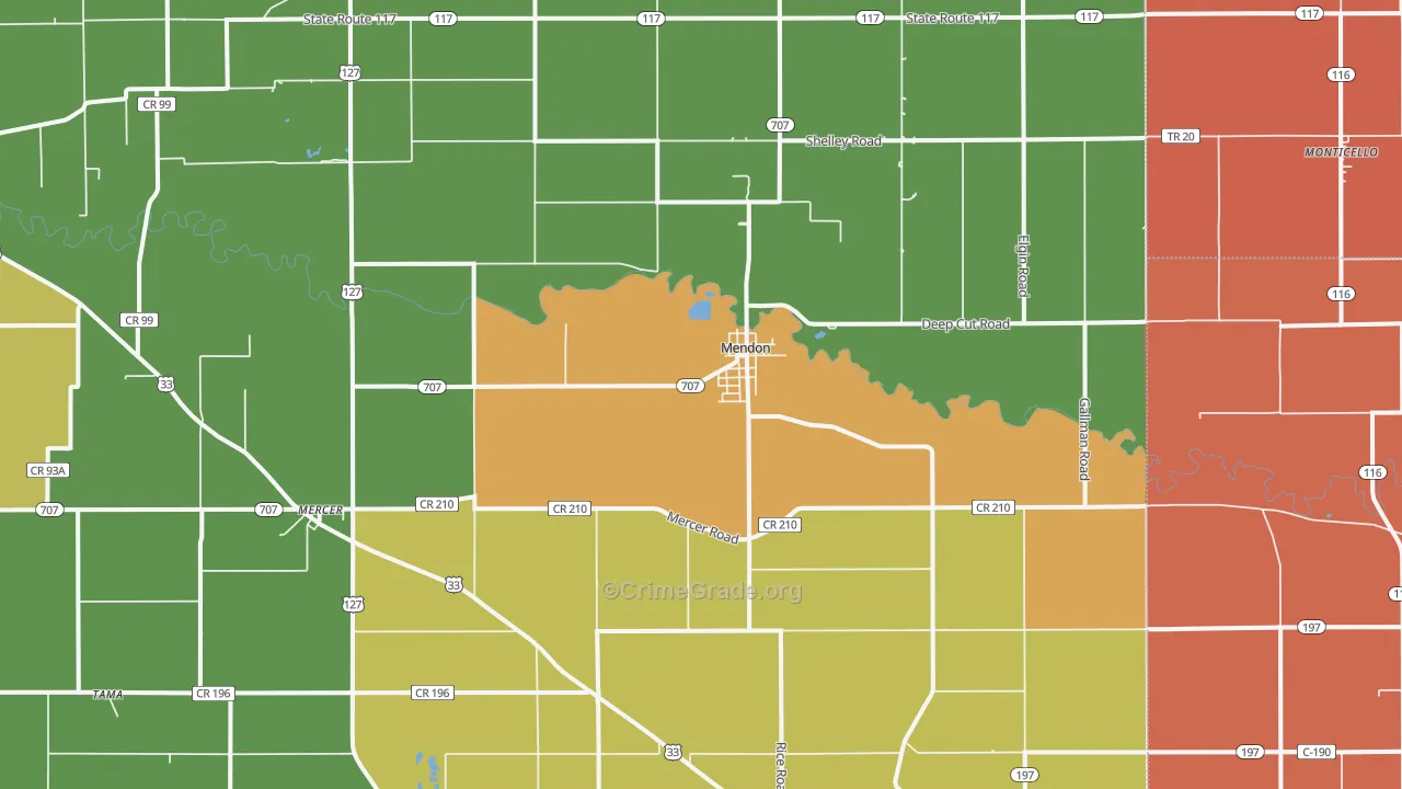 Mendon, OH Map of Assault Rates