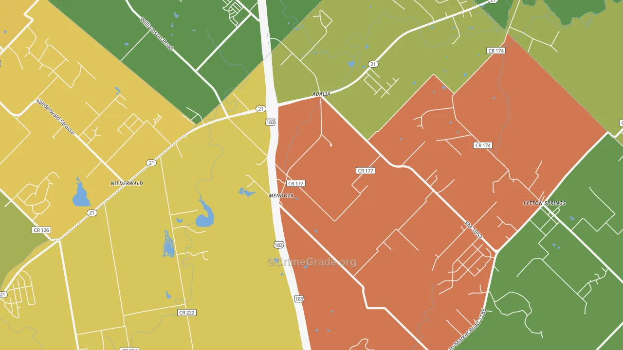 Mendoza, TX Map of Assault Rates
