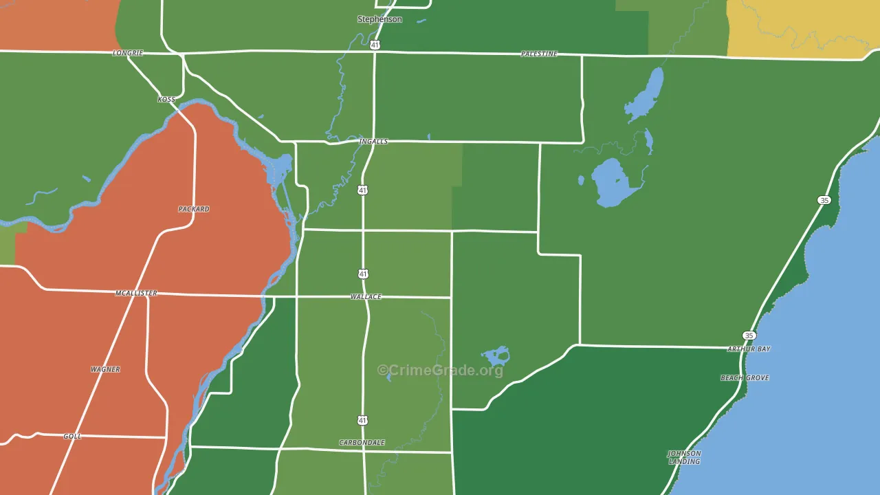 Menominee County, MI Map of Assault Rates