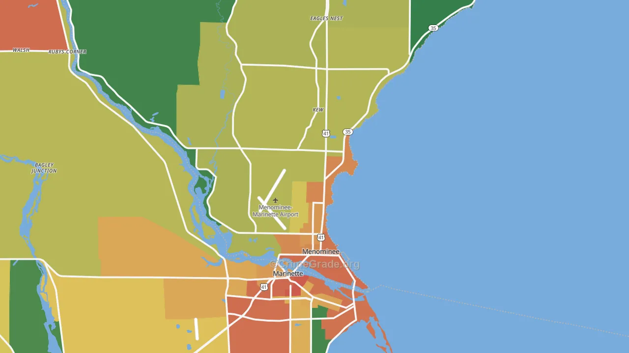 Menominee, MI Map of Assault Rates