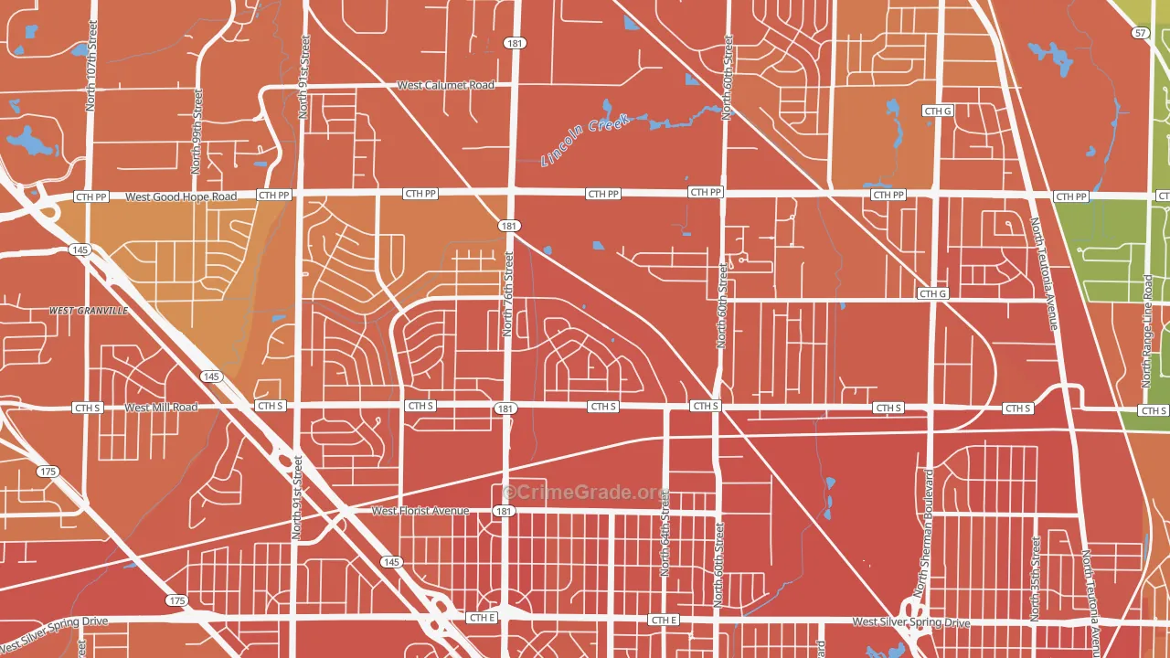 Menomonee River Hills East, Milwaukee, WI Map of Assault Rates