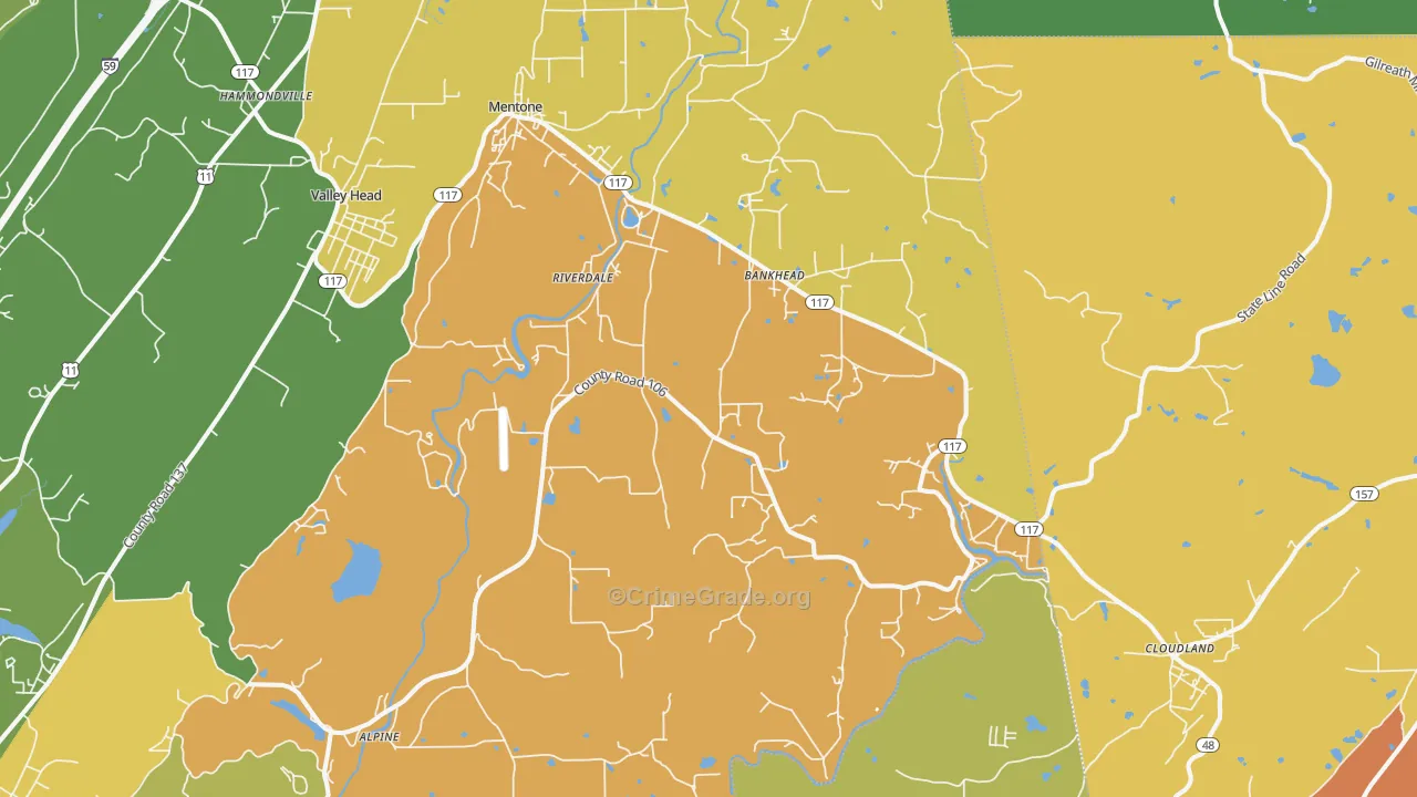 Mentone, AL Map of Assault Rates