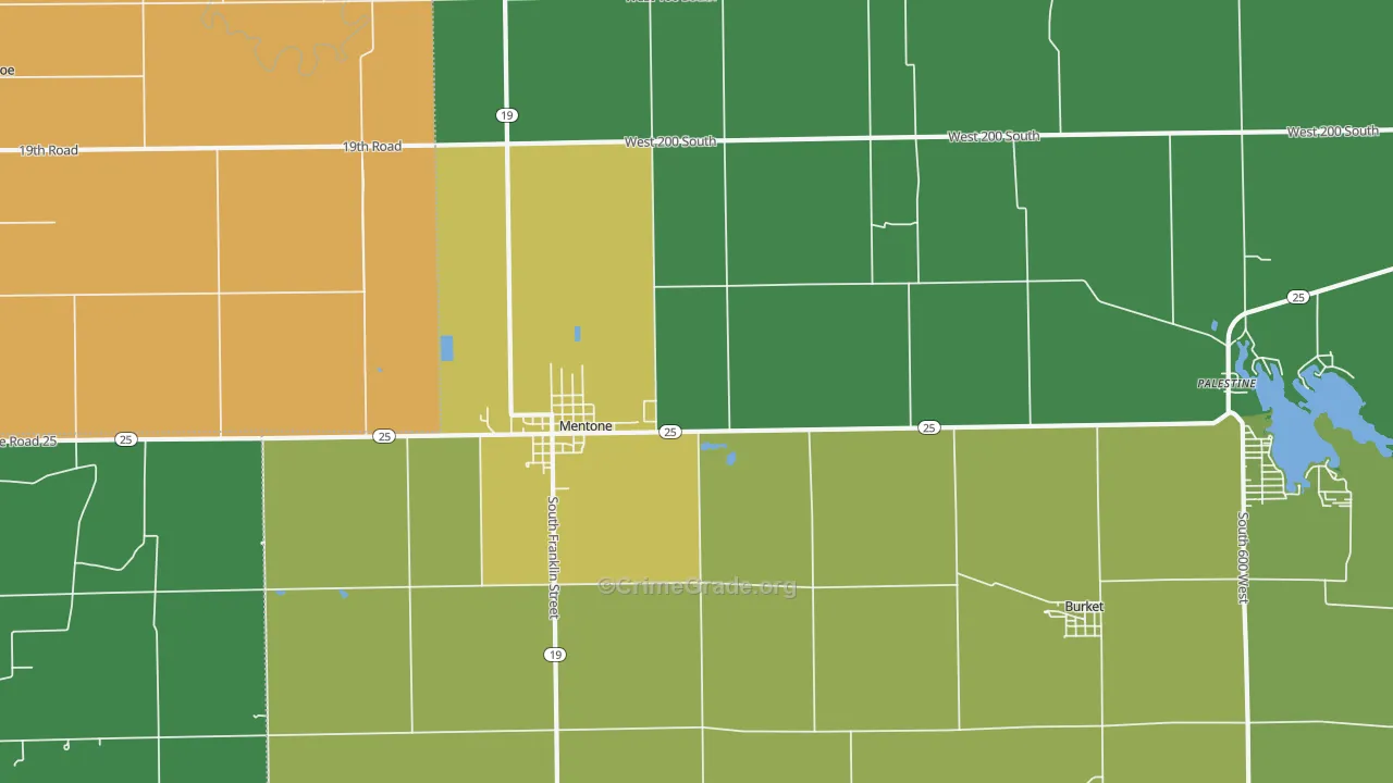 Mentone, IN Map of Assault Rates
