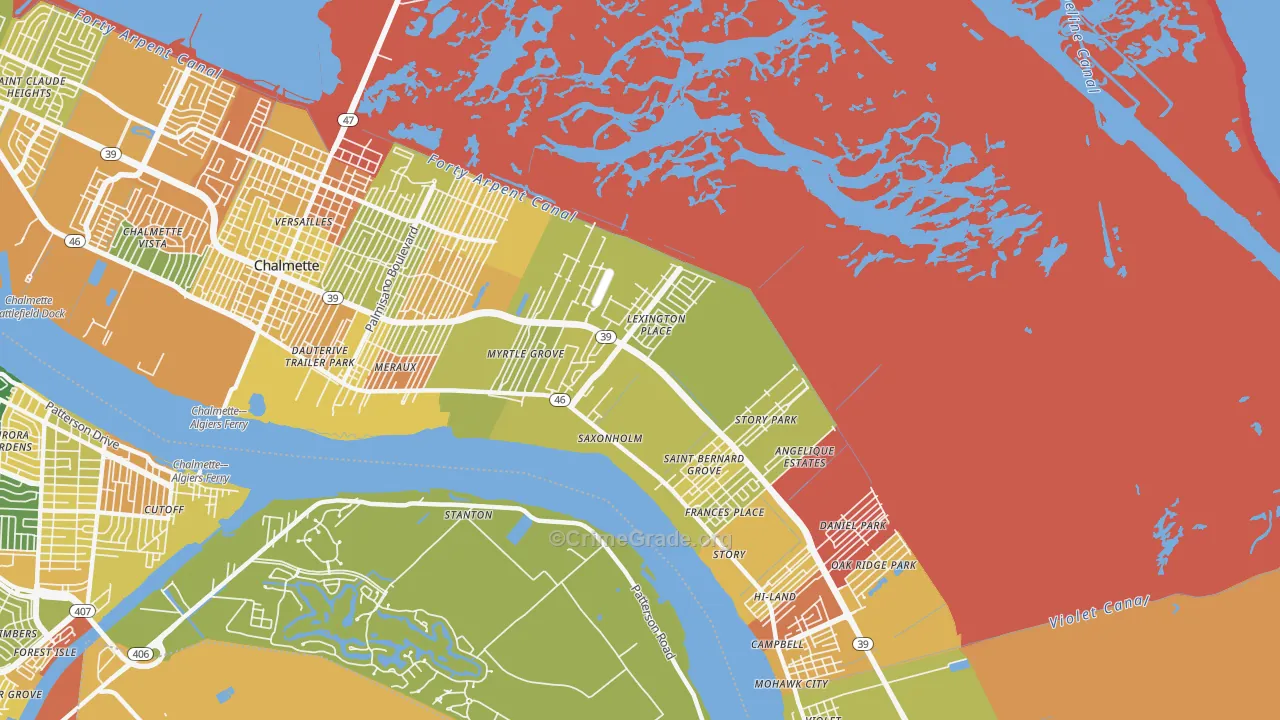 Meraux, LA Map of Assault Rates