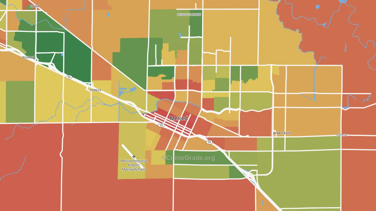 Merced, CA Map of Assault Rates